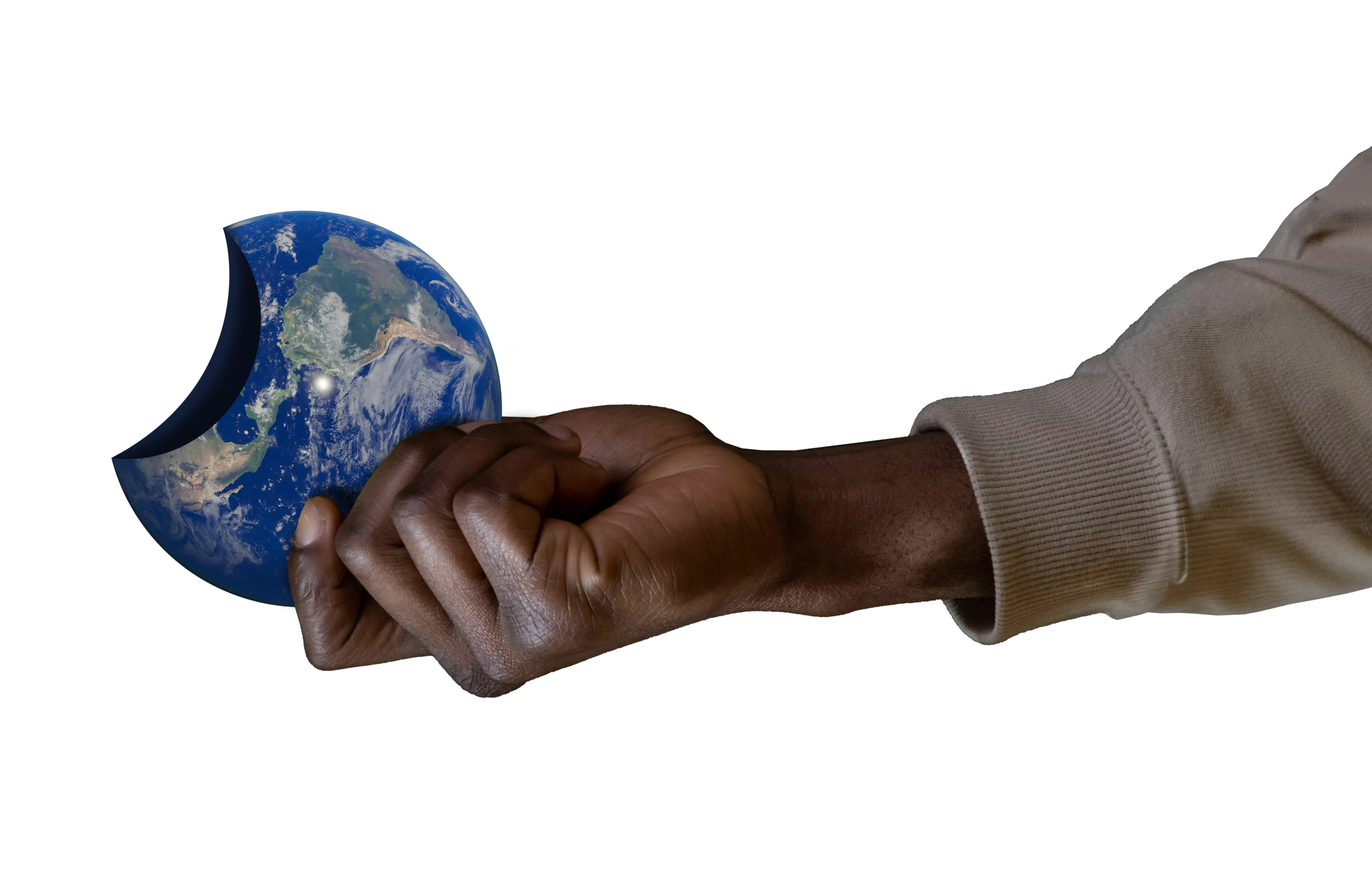 A hand holding the Earth.